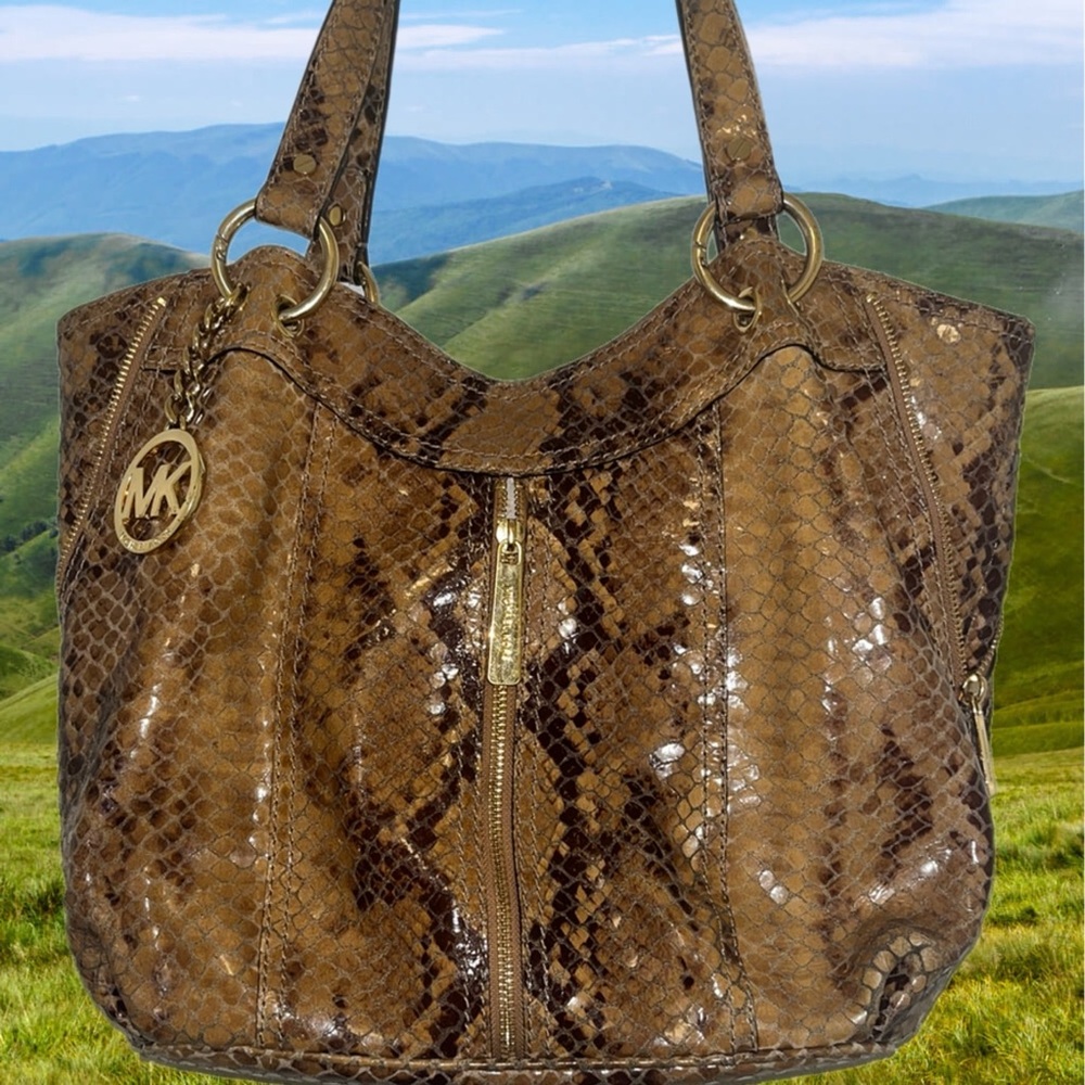 Michael Kors Tan Genuine Python Snake Shoulder Bag - image 1